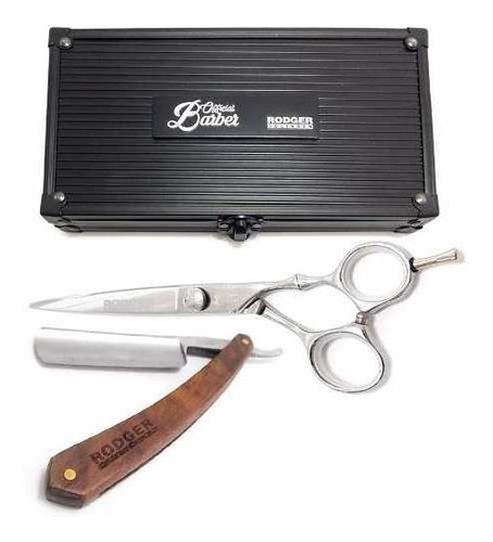 Set De Barbería Official Barber Tijera 7  + Navaja + Estuche