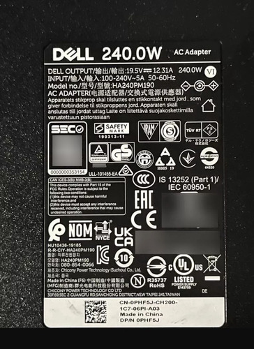 Cargador Original Dell 240w 19.5v-12.31a Usados Funciónales 