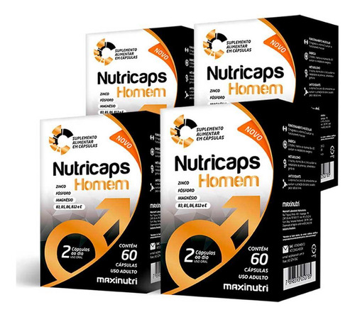 Kit 4 Nutricaps Homem Suplemento Mineral Vitamínico 60 Caps