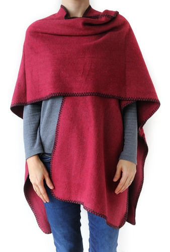 Imagen 3 de 4 de Ruana Poncho Lisa Mantón Mujer Lana Tejido