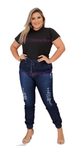 Imagem 1 de 4 de Calça Jeans Plus Size Jogger Moda Feminina Lycra C Elastico 
