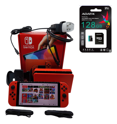 Nintendo Switch Oled Mario Red Con 25 Titulos Ch!p + 128gb !