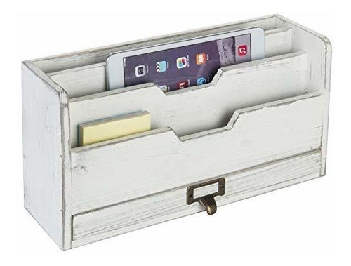 Mygift 3 Slot Vintage White Brown Wood Office Desk File  Or