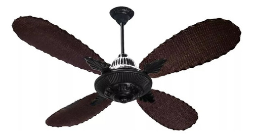 Ventilador De Techo Fundicion Palas De Rattan Estructura Negro