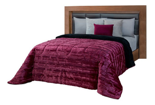 Cobertor Borrega Mink Matrimonial Vino Burdeos Color Bordó Diseño de la tela Liso