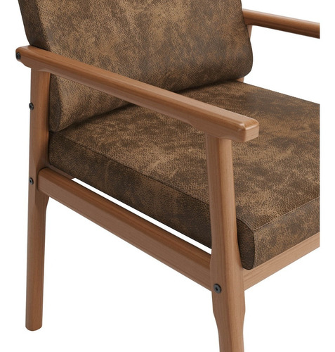 Poltrona Up Com Base De Madeira Nobuck Marrom