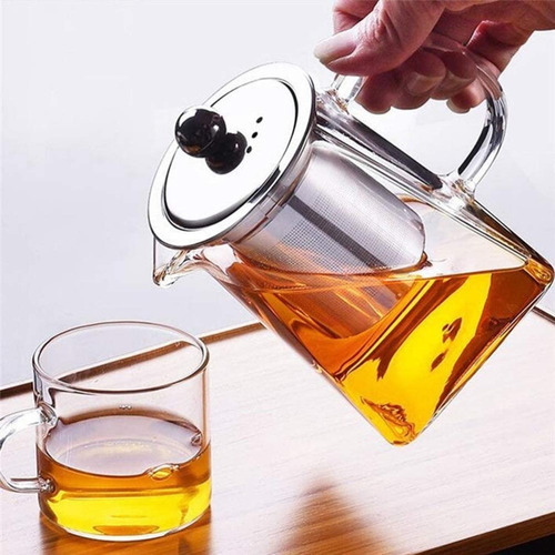 Imagen 3 de 10 de Tetera Vidrio Resistente Al Fuego Con Infusor Para Té 750ml