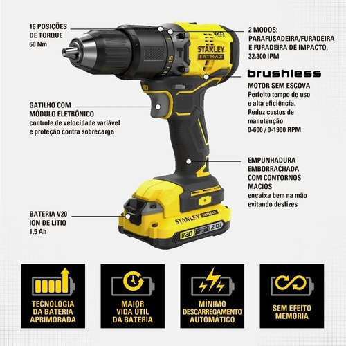 Sbd715 Parafusadeira Furadeira 1/2 20v Sbd715c2k Stanley