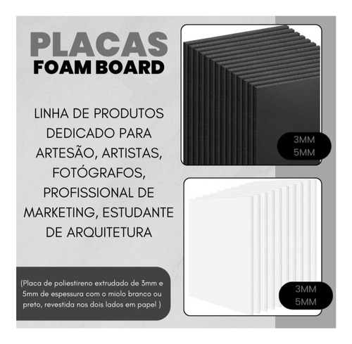 Foam Board Papel Espuma 45x30cm 5mm 4un Moldura Artesanato Preta