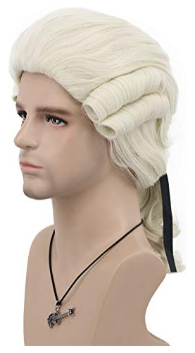 Hombre Colonial Juez Peluca Largo Rizado Beige Wig Hall...