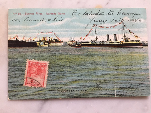 Postal Buenos Aires Darsena Norte     Año 1927