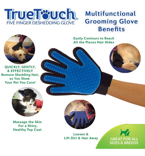 Cepillo Guante True Touch Mascotas Sacapelos Y Masajeador