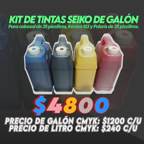 Set Tinta Seiko De Galón Para Cabezal De 35 Picolitros Nuev