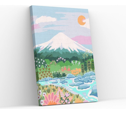 Pintura Con Números En Bastidor 40x50 - Volcán Osorno Mágico