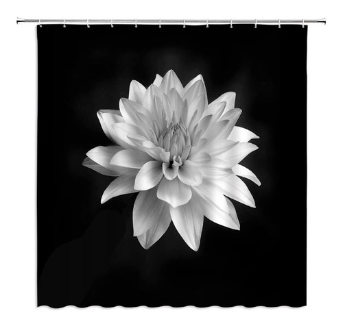 Hhkjkj Cortina Ducha Flor Blanco Negro Dalia Moderna Simple