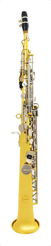 Saxofone Amw Custom Soprano Reto Dois Tons Sib S13 + Estojo Cor Laqueado E Niquelado