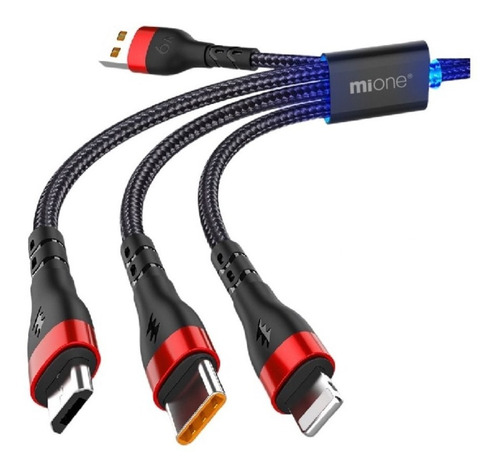 Cable De Carga Rapida Reforzado 3 En 1 Micro Usb Tipo C 