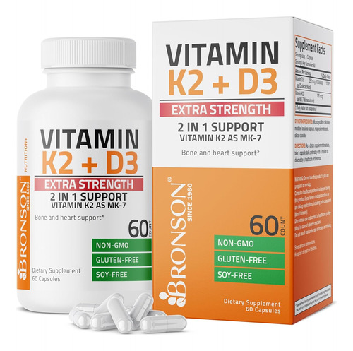 Bronson Vitamina K2 (mk7) Con D3 -  120 Mcg Mk-7 X 60