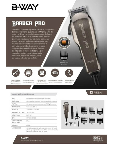 Maquina Cortar Pelo B-way Bw 1102 Barbero Pro Peluqueria