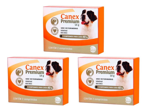 3cx Canex Premium 3,6g Vermifugo Cães Até 40kg 2 Comprimidos