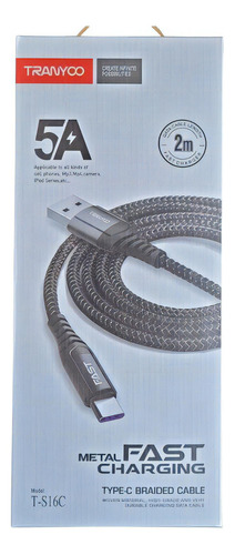 Cable de cargador de celdas de datos de carga rápida reforzado de 5 A, 2 m, color negro