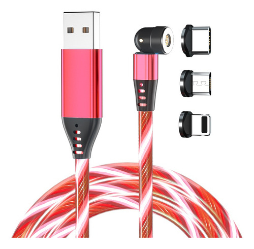 Cable Usb Magnético 3en1 Carga Rápida+ Datos+ Giratorio 540° Color Rojo 2m
