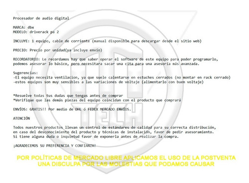 Imagen 7 de 7 de Dbx Driverack Pa 2 - Procesador De Audio