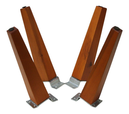 Kit 4 Pés Palito Trapézio 25cm Castanho + 4 Chapa Metálicas