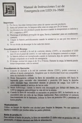 LUZ DE EMERGENCIA 60LED SMD JA-3S60 - LUZ DE EMERGENCIA