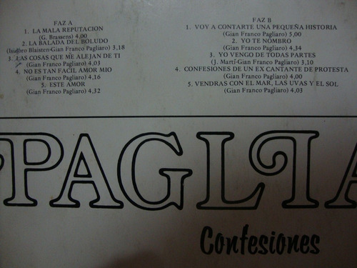 Vinilo Gian Franco Pagliaro Confesiones Insert M2