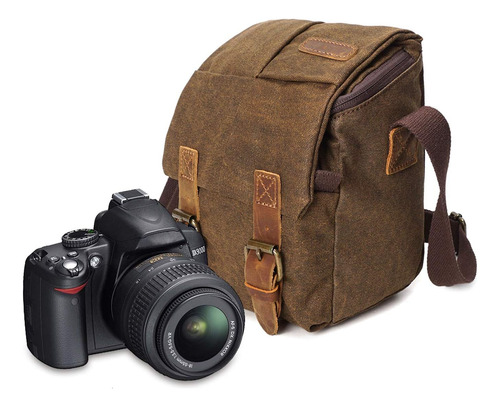 Bolsa Cuero Marron Vintage De Camara Dslr Slr Impermeable