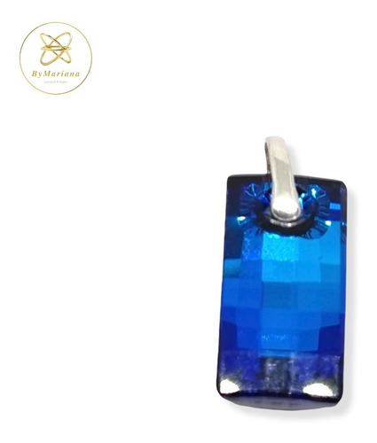 Imagen 2 de 8 de Dije Plata Cristal Swa Azul Profundo Barrita 10 X 20mm