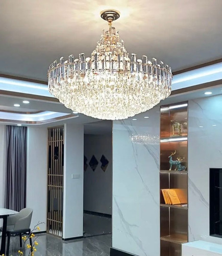 Lustre Pendente Imperial 80cm Cristal Dourado