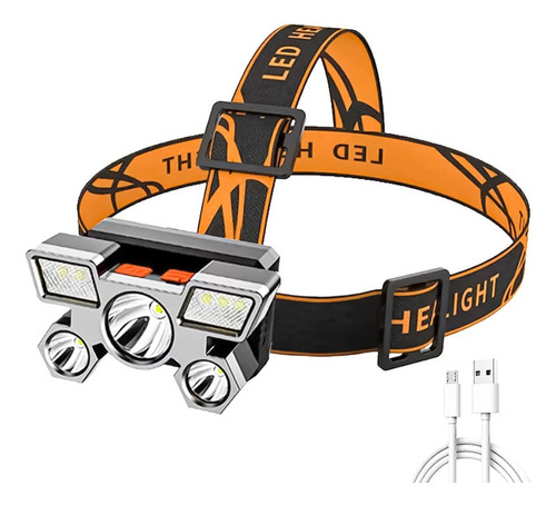 Linterna Minero 5 Leds Profesional Recargable Usb Blanco Negro Y Naranja