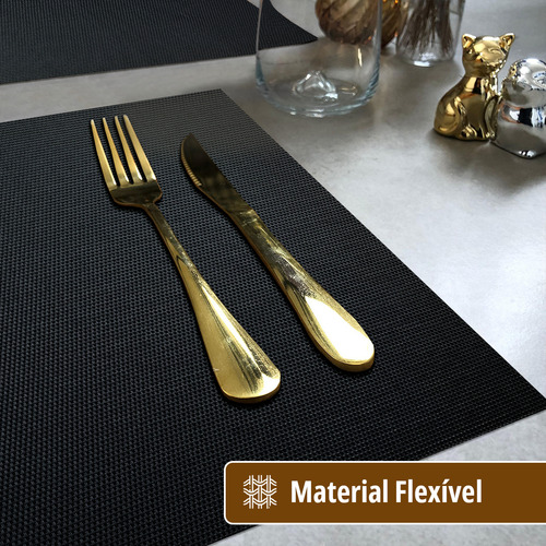 12 Jogo Americano Mesa Posta Luxo Impermeável Pvc Mz Liso Vr Cor M8 Preto Grafite Cinza Claro Escuro Café Liso Mz Retangular