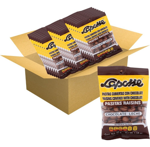 Caja Pasitas Cubiertas Con Chocolate Laposse 45 G Con 36 Pz