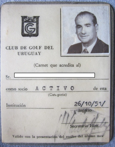 Antiguo Carnet De Club De Golf Del Uruguay