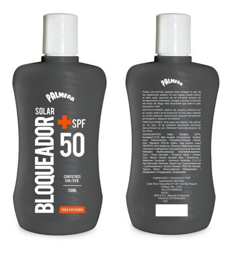 Bloqueador Solar Spf 50 Frasco 110ml Palmera Sun