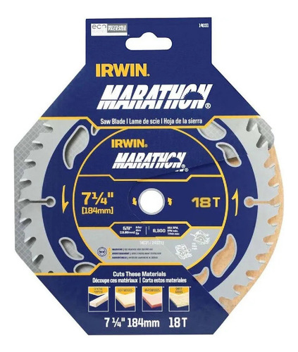 Disco Serra Circular Marathon 7.1/4 18 Dentes 184mm Irwin