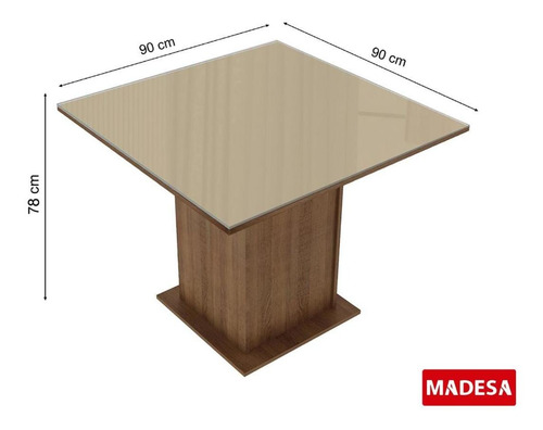 Mesa Cuadrada Madesa 5363 con Tapa de Cristal Cubierta Rústica/Crema