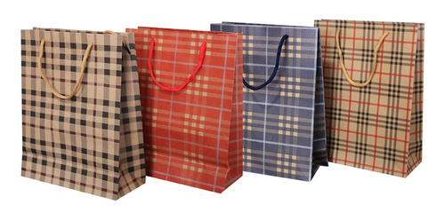 Imagem 1 de 3 de Sacolas Para Presentes Decoradas Kraft Xadrez Com 12