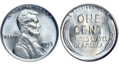 Imagen 1 de 4 de Antigua Moneda De Acero Eeuu Un Centavo 1.943 P, D, S