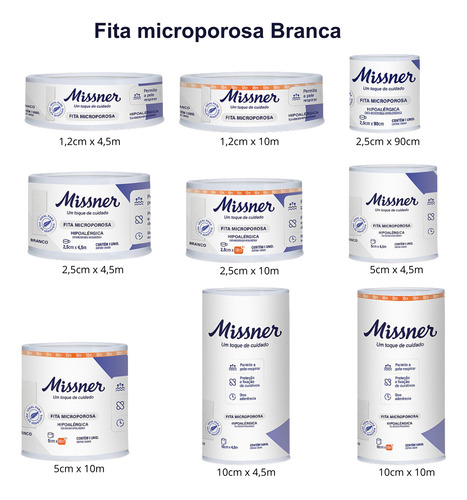 Kit 6 Fita Microporosa Branca 10cm X 4,5m - Missner