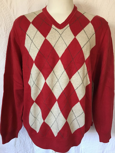 Izod De Lacoste Sweater Chaleco Rombo Rojo Cuello V Xl