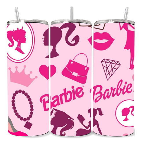 Termo Vaso Barbie Rosa Iconos Personalizalo Con Nombre