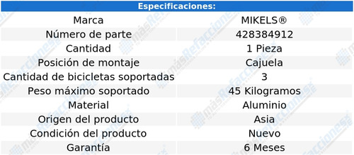 Rack Para 3 Bicicletas Montaje En Cajuela Rbmc-03 Mikels