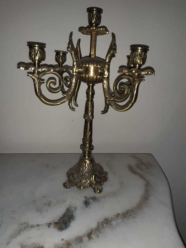 Candelabro De Bronce Antiguo Para 5 Velas