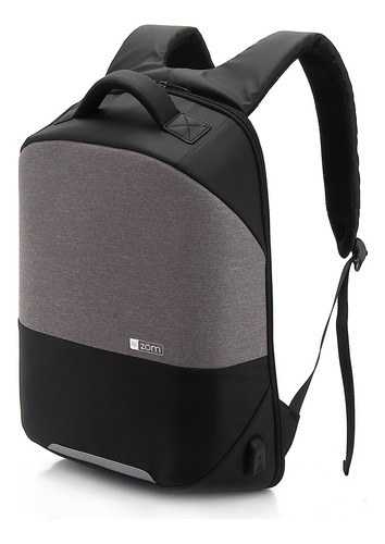 Mochila Notebook 15,6 Antirrobo Zom Zb 810gr Usb 23lts Mossi Gris Jaspeado