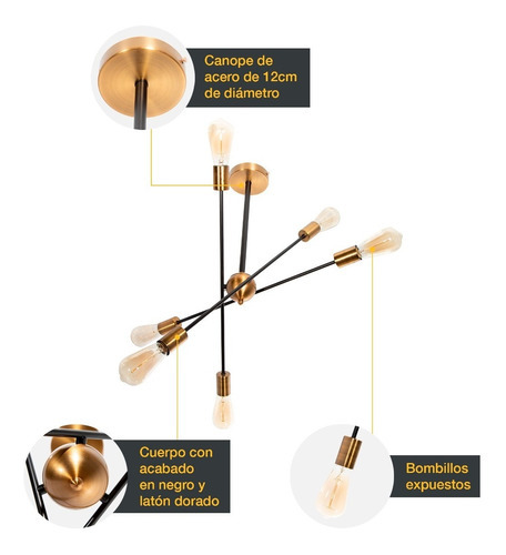 Lámpara De Techo Bronce 6 Luces E27 60w