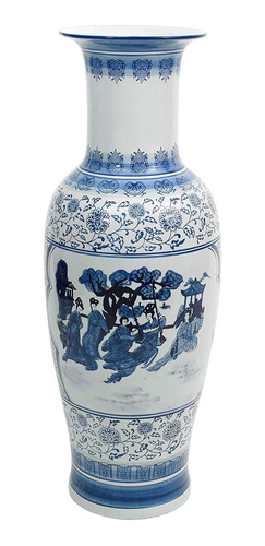 Macetero De Porcelana, Azul, Blanco
